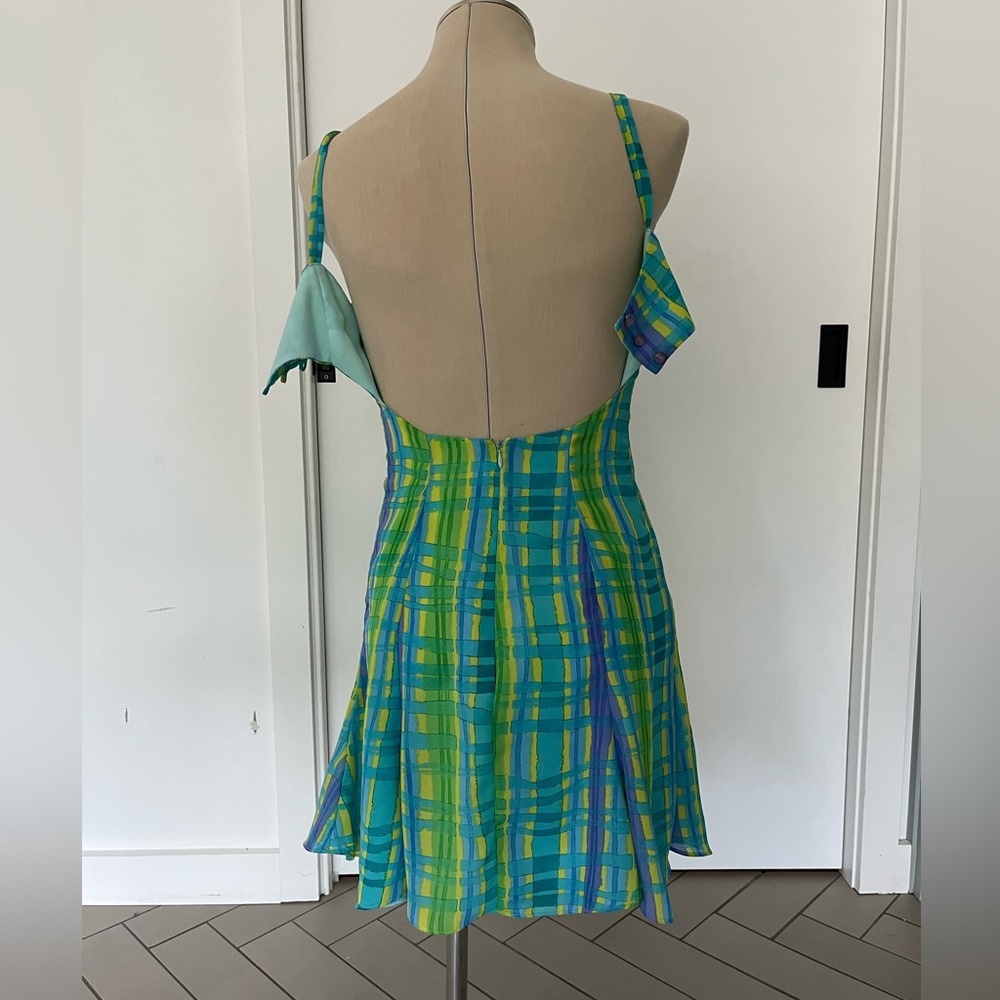 Cynthia Rowley Green and Blue Plaid Mini Dress - Picture 2 of 8